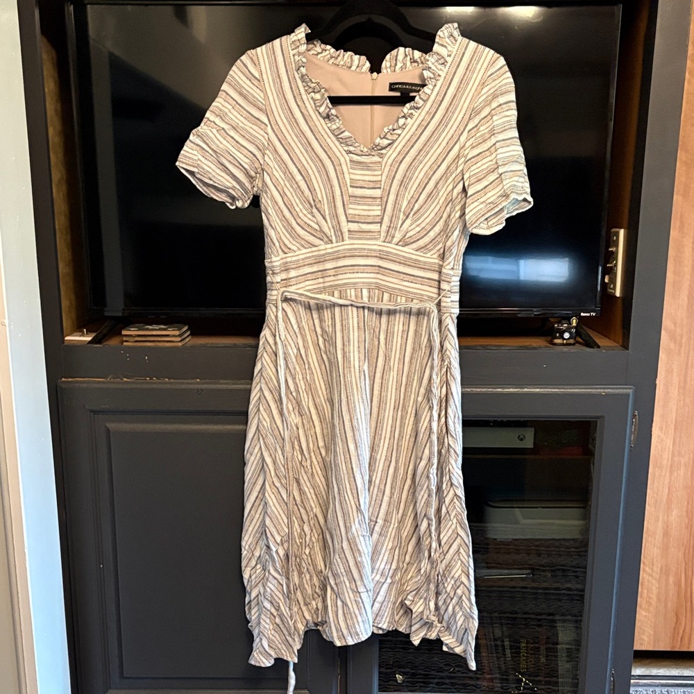 Striped V-Neck Ruffle Dress